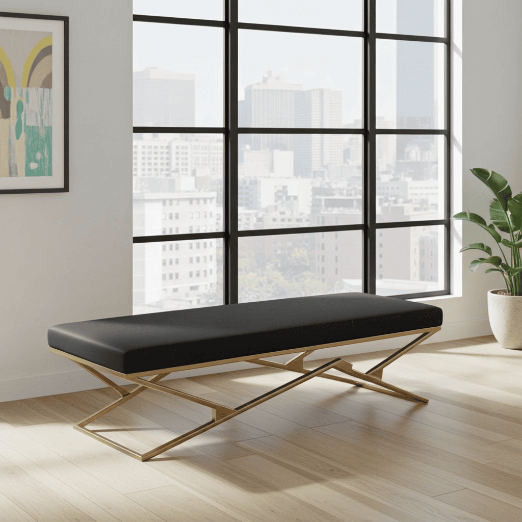 Luxury Eco Leather Bench – Gold Powder-Coated Metal, Heavy Duty