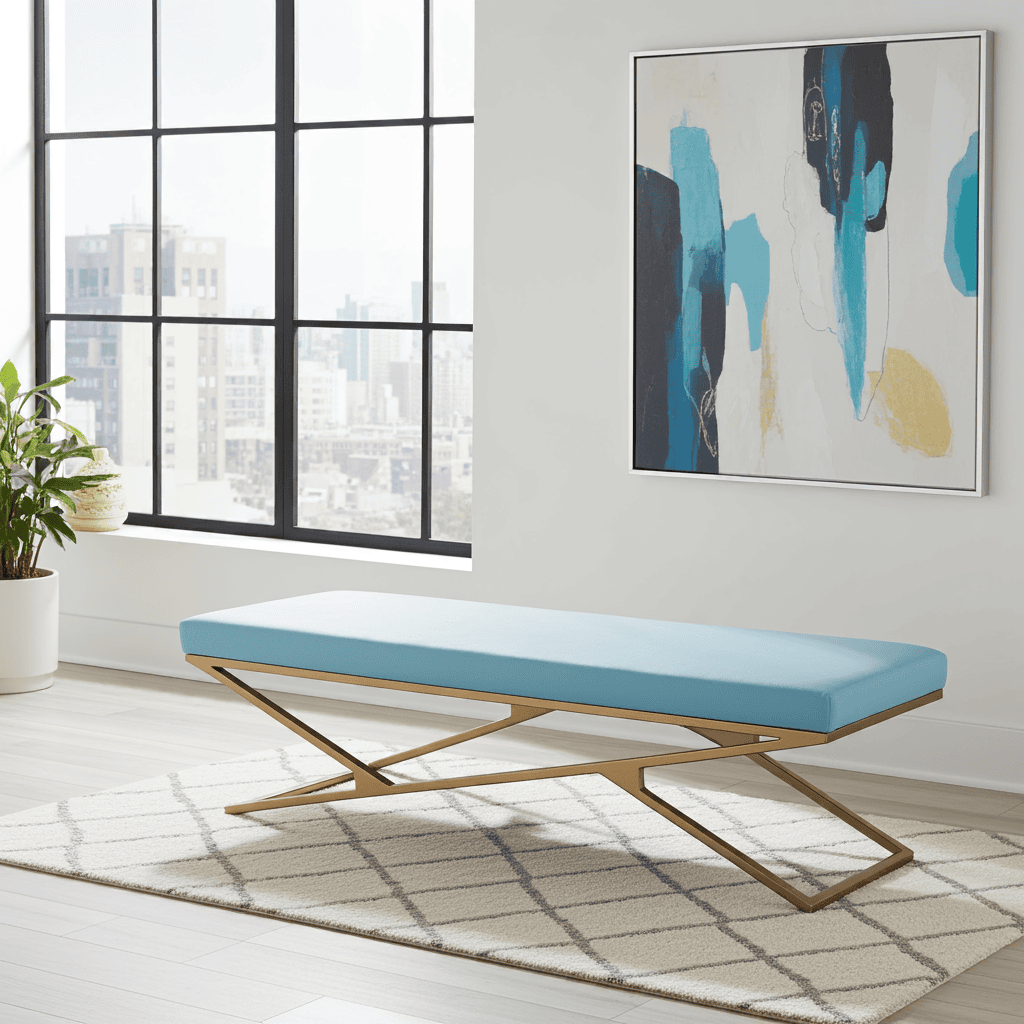 Luxury Eco Leather Bench – Gold Powder-Coated Metal, Heavy Duty