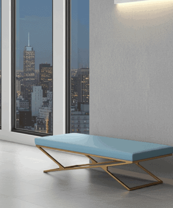 Luxury Eco Leather Bench – Gold Powder-Coated Metal, Heavy Duty
