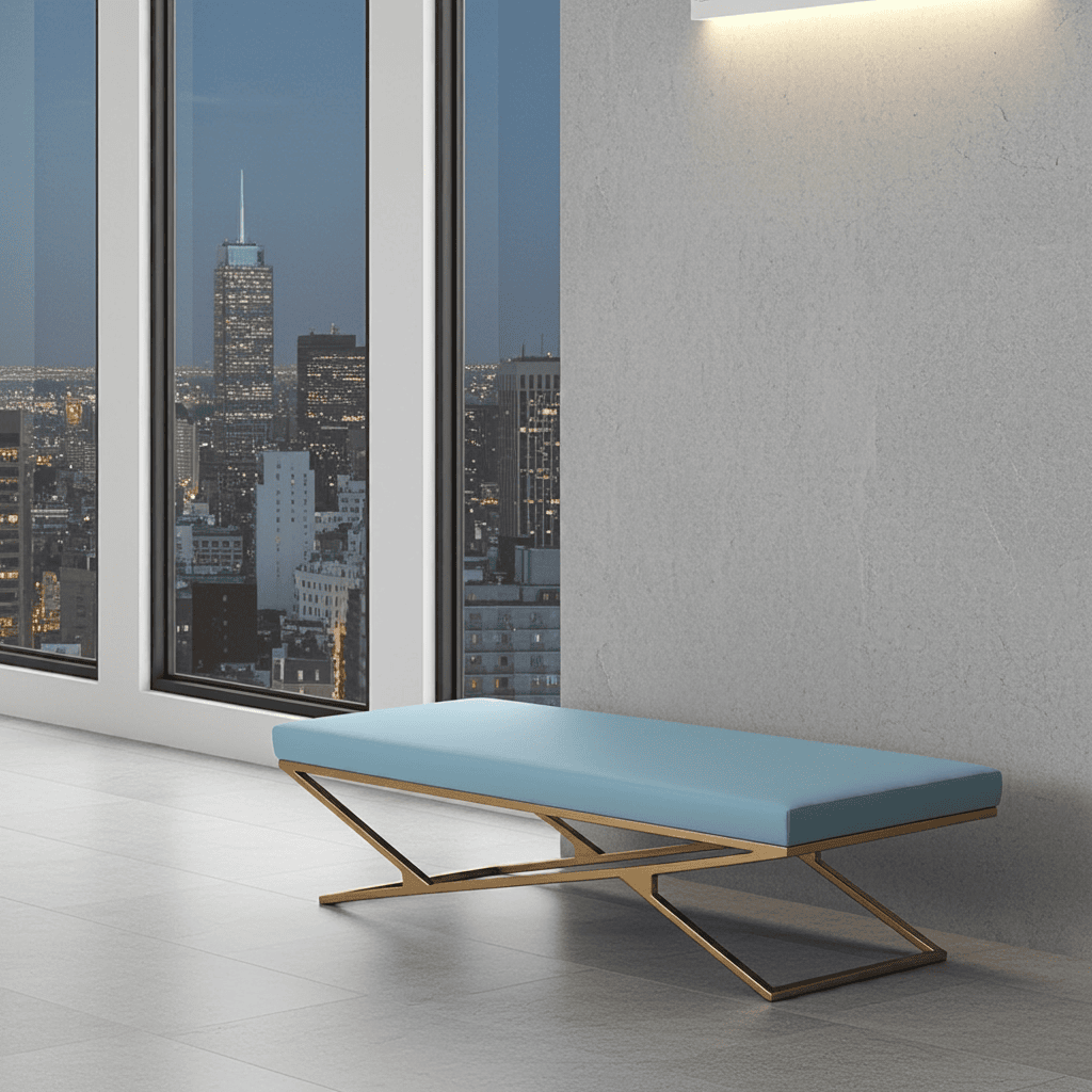 Luxury Eco Leather Bench – Gold Powder-Coated Metal, Heavy Duty