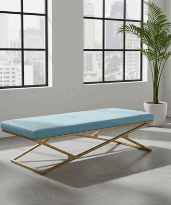 Luxury Eco Leather Bench – Gold Powder-Coated Metal, Heavy Duty