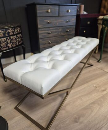 Metal-Framed Bench 140x40cm Gold Frame / Eco Leather