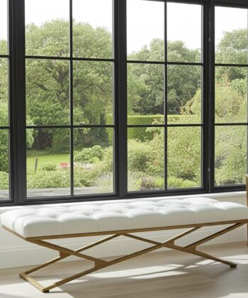 Metal-Framed Bench 140x40cm Gold Frame / Eco Leather