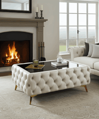 Chester Lux Coffee Table Beige Rectangle 123x63x45cm with Glass