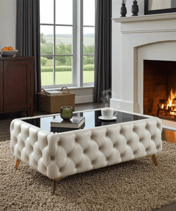 Chester Lux Coffee Table Beige Rectangle 123x63x45cm with Glass