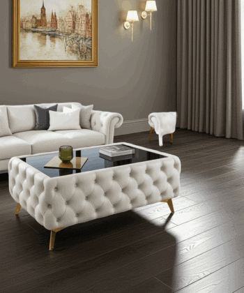 Chester Lux Coffee Table Beige Rectangle 123x63x45cm with Glass