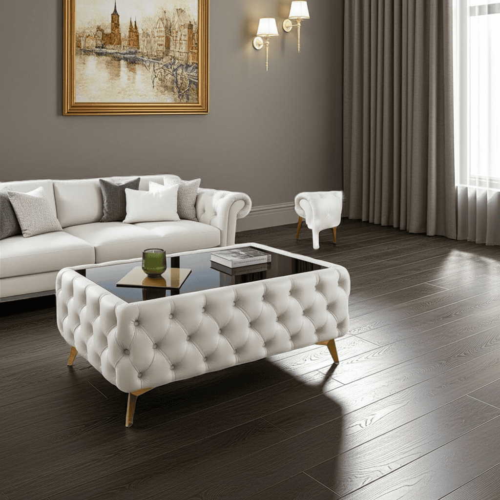 Chester Lux Coffee Table Beige Rectangle 123x63x45cm with Glass
