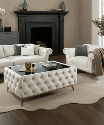 Chester Lux Coffee Table Beige Rectangle 123x63x45cm with Glass