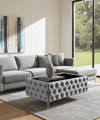 Chester Lux Coffee Table Light Grey Rectangle 103x63x45cm with Glass