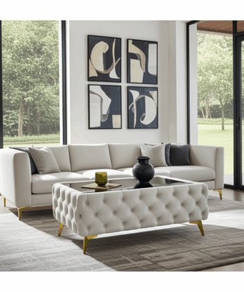 Chester Lux Coffee Table Beige Rectangle 123x63x45cm with Glass