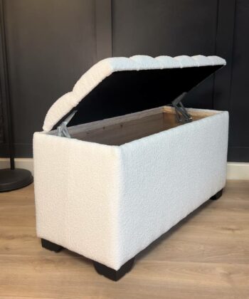 Elegance Bouclé Ottoman White with Storage rectangle 100x40cm