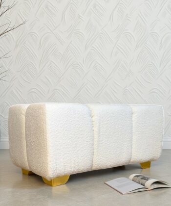 Elegance Bouclé Ottoman White with Storage rectangle 100x40cm