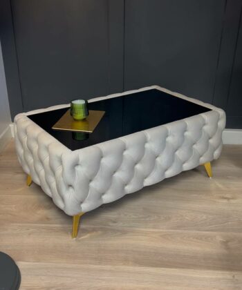 Chester Lux Coffee Table Beige Rectangle 123x63x45cm with Glass