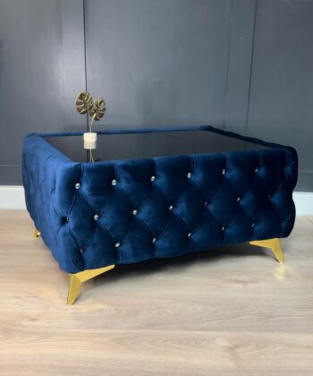 Chester Lux Coffee Table Dark Blue  Rectangle 83x63x45cm with Glass
