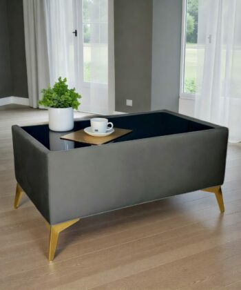 Velvet Coffee Table – Customisable Glass & Metal Legs