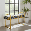 Metal-Framed Bench Navy Tropical Velvet with Gold Frame