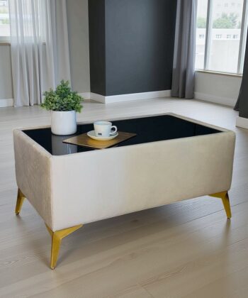 Velvet Coffee Table – Customisable Glass & Metal Legs