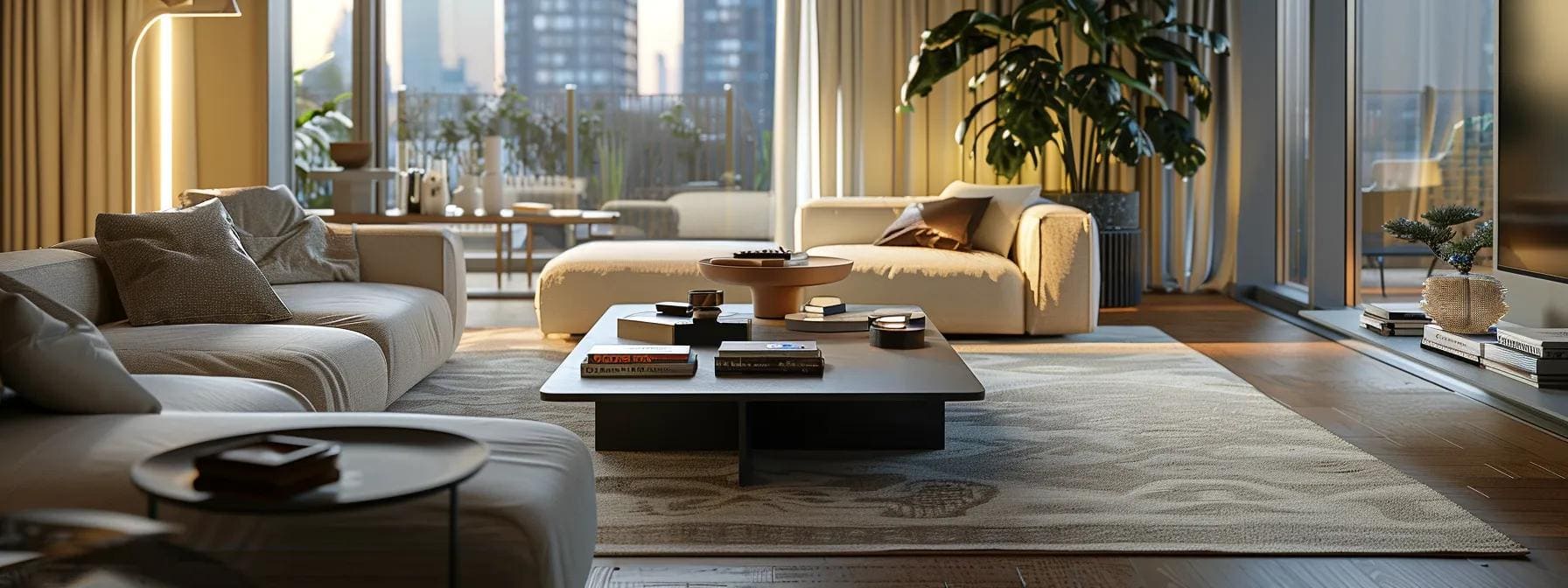 a contemporary living room featuring a stylish, modern coffee table at the perfect height for both comfort and functionality, set against a backdrop of sleek furniture that complements a sophisticated urban lifestyle.