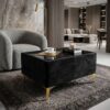 Custom Velvet Coffee Table with Glass Top – Choose Your Size & Finish