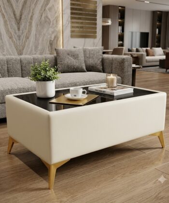 Custom Velvet Coffee Table with Glass Top – Choose Your Size & Finish
