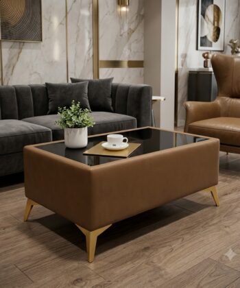 Custom Velvet Coffee Table with Glass Top – Choose Your Size & Finish