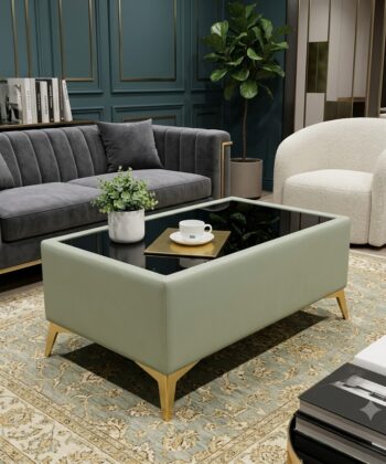 Custom Velvet Coffee Table with Glass Top – Choose Your Size & Finish