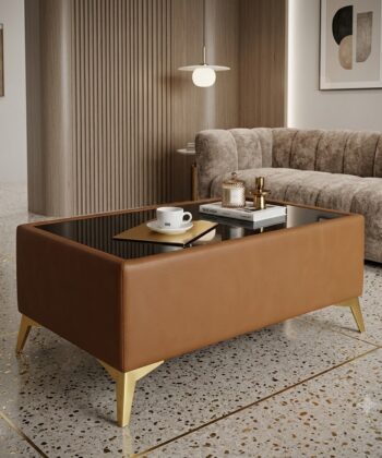 Custom Velvet Coffee Table with Glass Top – Choose Your Size & Finish