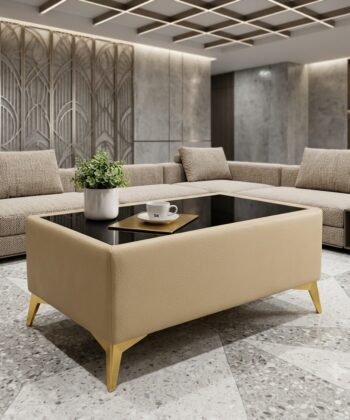 Custom Velvet Coffee Table with Glass Top – Choose Your Size & Finish