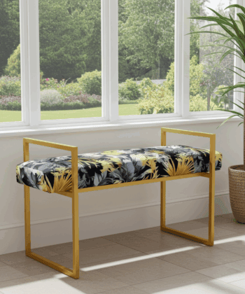 Metal-Framed Bench Navy Tropical Velvet with Gold Frame