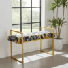 Metal-Framed Bench Navy Tropical Velvet with Gold Frame