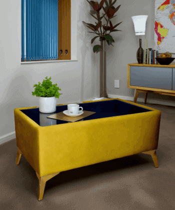 Velvet Coffee Table Customisable Glass & Metal Legs 58x95cm