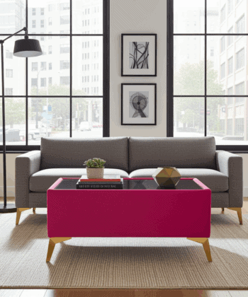 Velvet Coffee Table Customisable Glass & Metal Legs 58x95cm