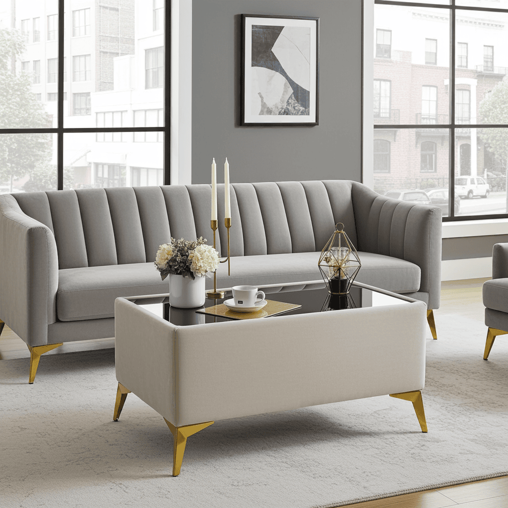 Velvet Coffee Table Customisable Glass & Metal Legs 58x95cm