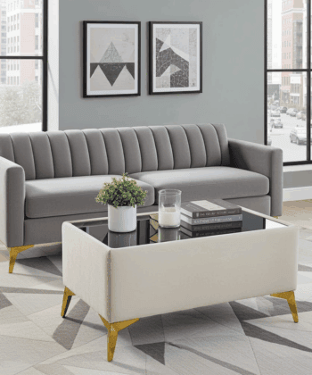 Velvet Coffee Table Customisable Glass & Metal Legs 58x95cm