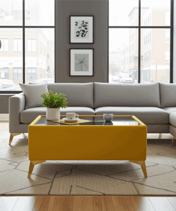 Velvet Coffee Table with Glass Top & Designer Legs 58x118cm