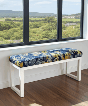 Wooden Bench Navy Tropical Velvet with White Painted Frame