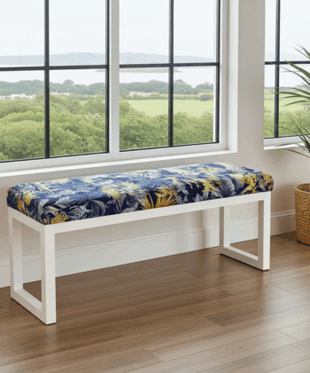Wooden Bench Navy Tropical Velvet with White Painted Frame