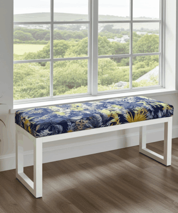 Wooden Bench Navy Tropical Velvet with White Painted Frame