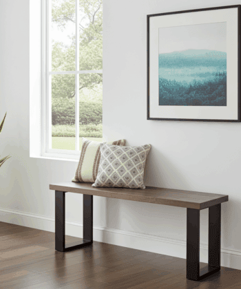 Wooden Bench with Metal Legs Dark Walnut Lacquered