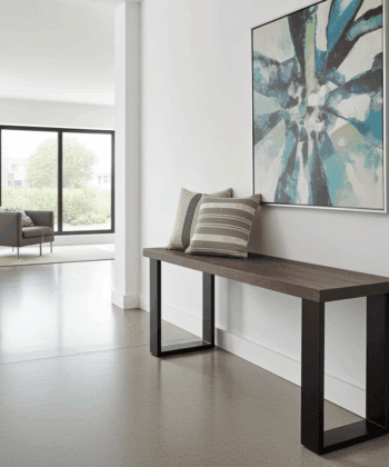 Wooden Bench with Metal Legs Dark Walnut Lacquered