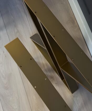 Set of 2 Hourglass-Shaped Gold Steel/Metal Table Legs