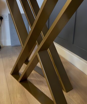 Set of 2 Hourglass-Shaped Gold Steel/Metal Table Legs