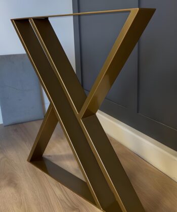 Set of 2 Hourglass-Shaped Gold Steel/Metal Table Legs