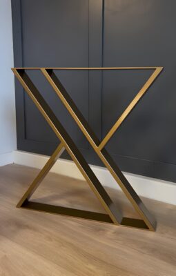 Set of 2 Hourglass-Shaped Gold Steel/Metal Table Legs