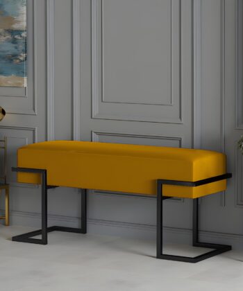 Axon Modern Mustard Velvet Bench with Black Metal Frame