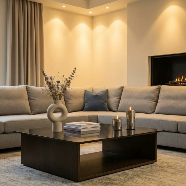 Stylish living room with a well-proportioned coffee table enhancing the decor