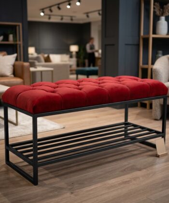 Custom Upholstered Hallway Bench with Metal Shoe Rack (6 Standard Sizes & Bespoke)