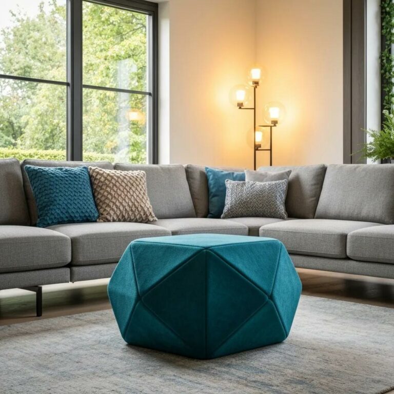 Stylish footstool in a cozy living room setting, enhancing comfort and decor