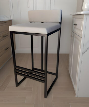 Sleek Black Metal Bar Stool with Plush Padded Cushion