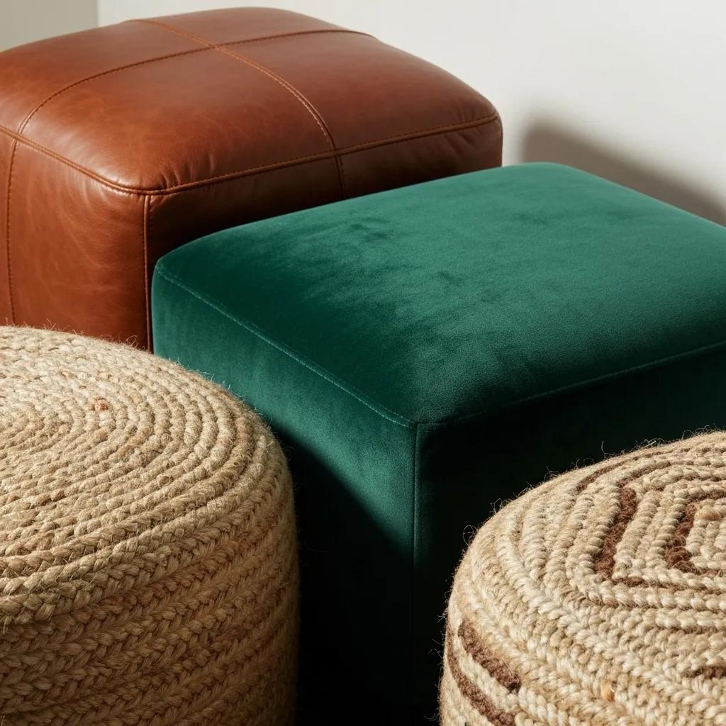 Close-up of various footstool materials showcasing durability and style options